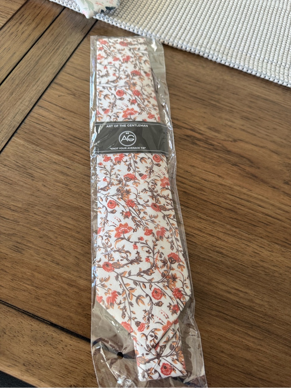 Art of the Gentleman Floral Silk Tie - White with Coral & Brown